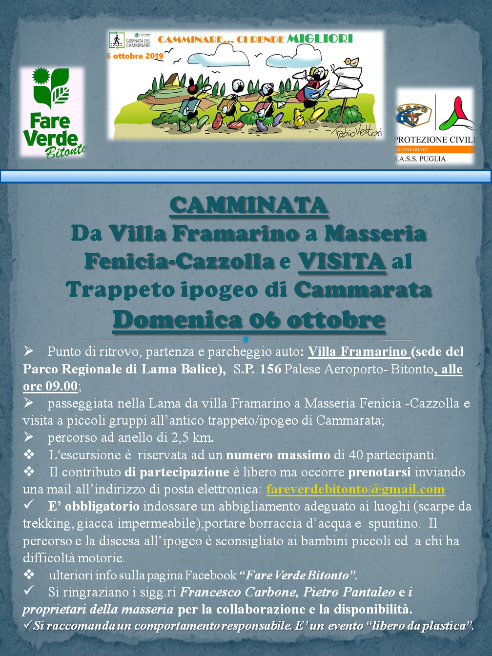 CAMMINATA  Da Villa Framarino a Masseria Fenicia-Cazzolla e VISITA al Trappeto ipogeo di Cammarata